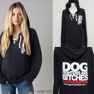 Dog Fighters are "Witches" PIT Gordon Shell Black Lace-up V-neck Hoodie HTF M